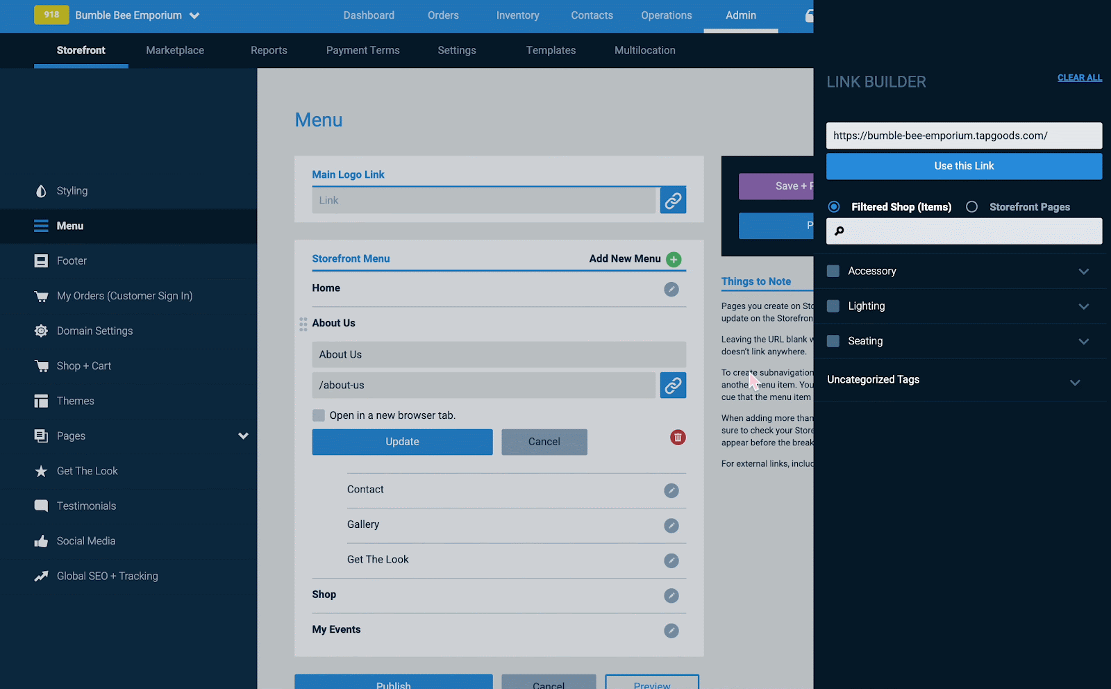 How To Use Smart Links in Storefront Menu TapGoods